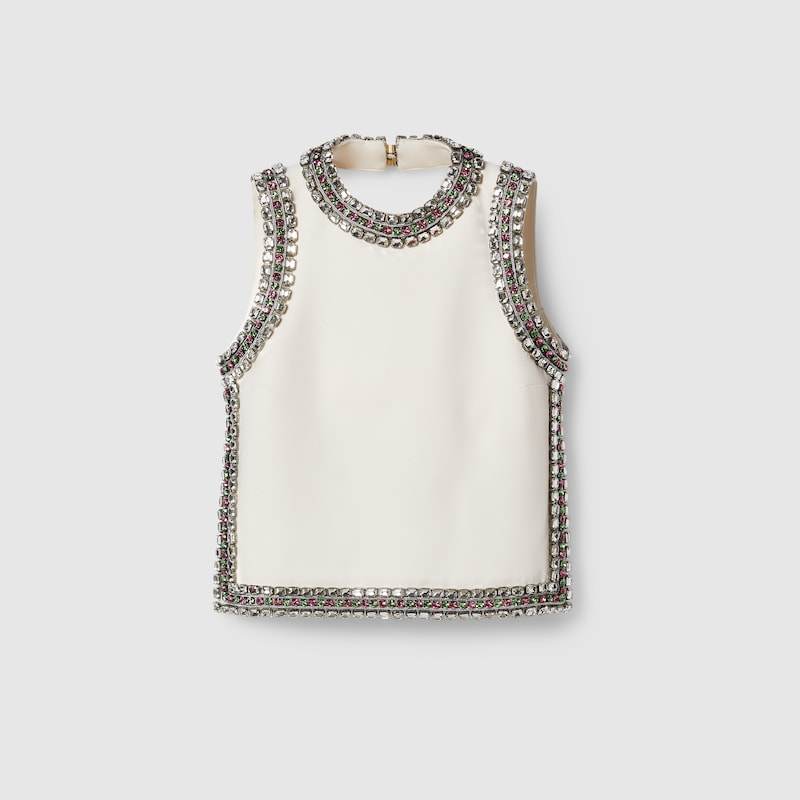 Gucci WOOL SILK TOP WITH CRYSTAL EMBROIDERY