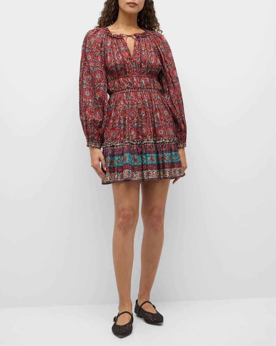 Val Printed Long-Sleeve Mini Dress