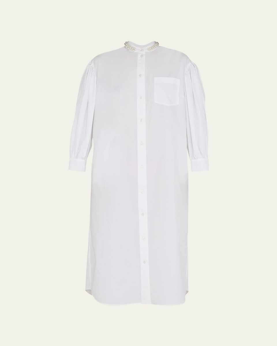 Beaded Long Shirt Dress with Gathered Back Bow