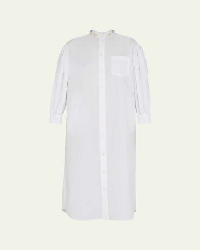 Beaded Long Shirt Dress with Gathered Back Bow