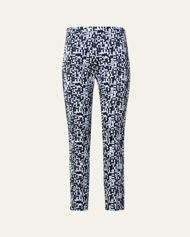 Franca Circle Grid-Print Straight-Leg Ankle Denim Pants