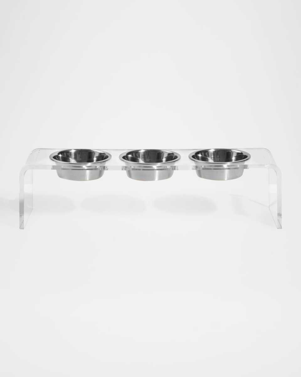 Medium Triple Bowl Pet Feeder, 1 Quart Silver Bowls