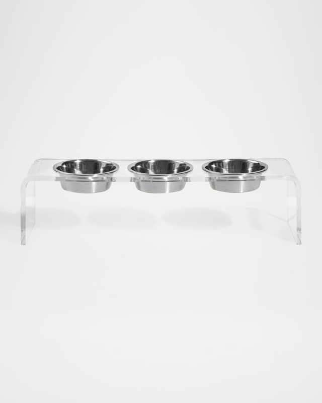 Medium Triple Bowl Pet Feeder, 1 Quart Silver Bowls