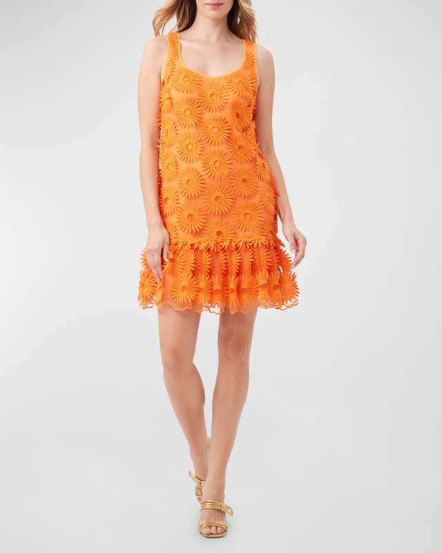 Anzu Floral Applique Flounce Ruffle Mini Dress