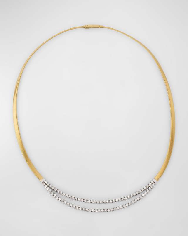 18K Yellow Gold Coil Collar Necklace with Double Row Diamond Bar