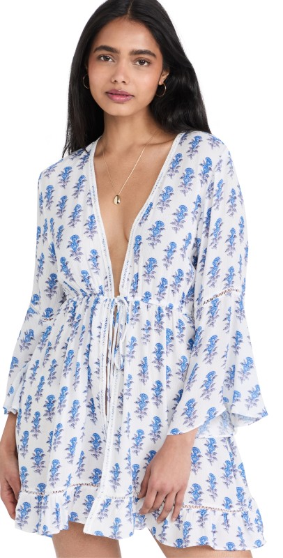 Playa Lucila Mini Border Print Kimono Blue Border Print