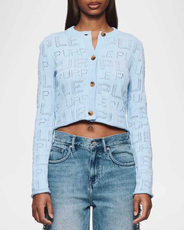 Pointelle Logo Cardigan