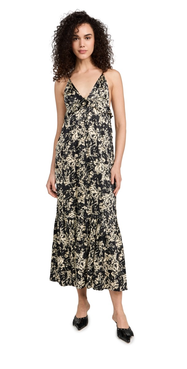 GANNI Printed Satin Strap Dress Flan