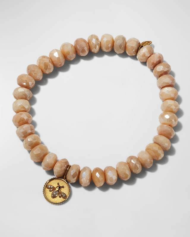14k Diamond Bee Coin Sand Moonstone Bracelet