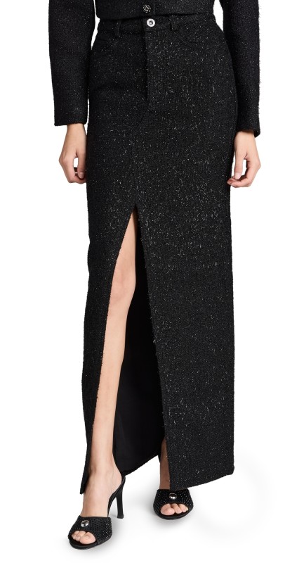 Self Portrait Black Boucle Maxi Skirt Black