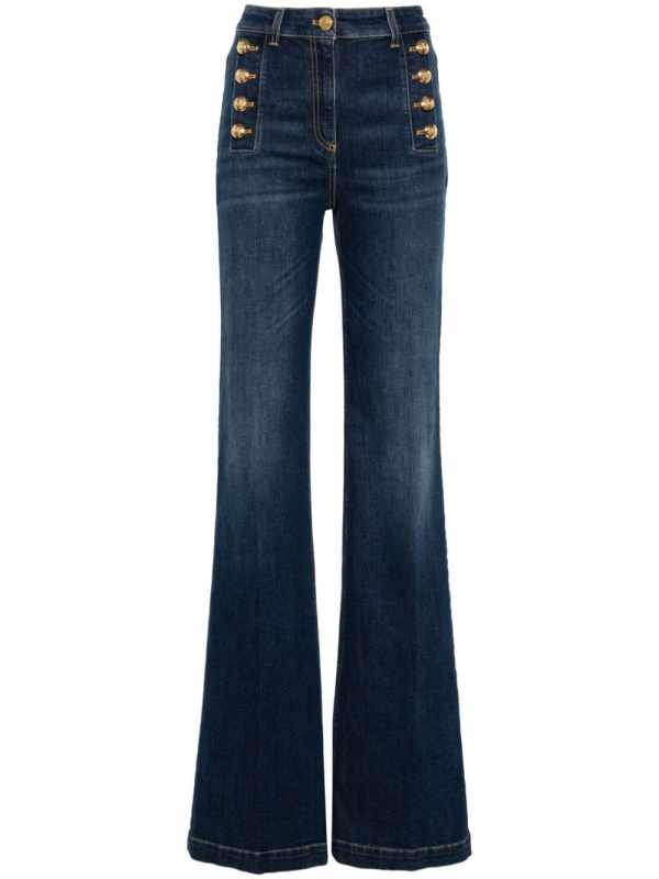 decorative-button high-waist wide-leg jeans
