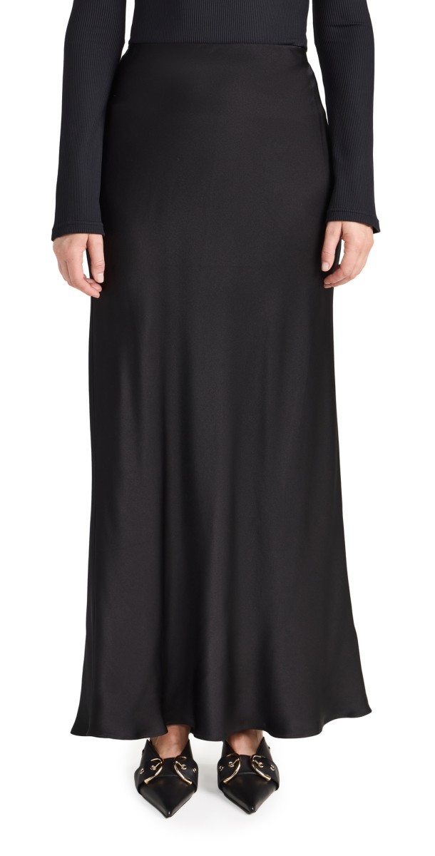 ANINE BING Bar Silk Maxi Skirt Black