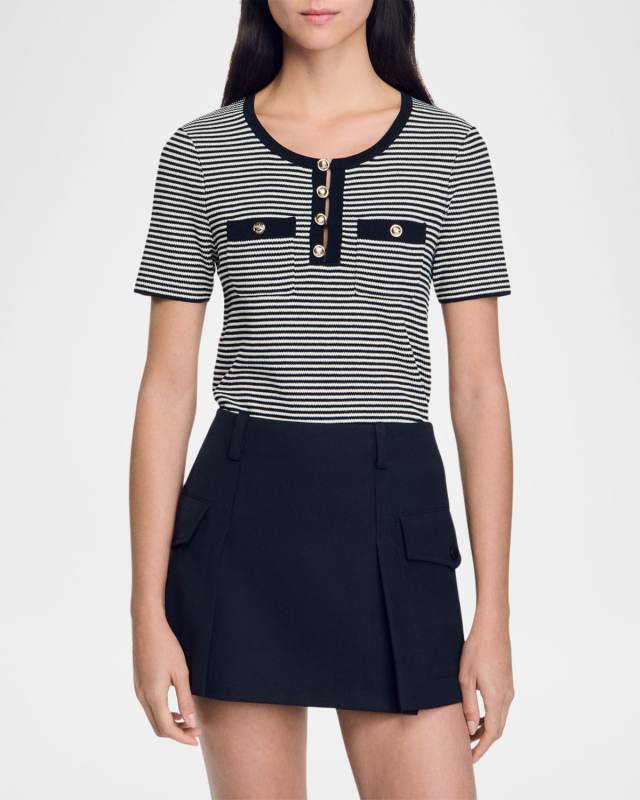 Celeste Stripe Short-Sleeve Knit Sweater