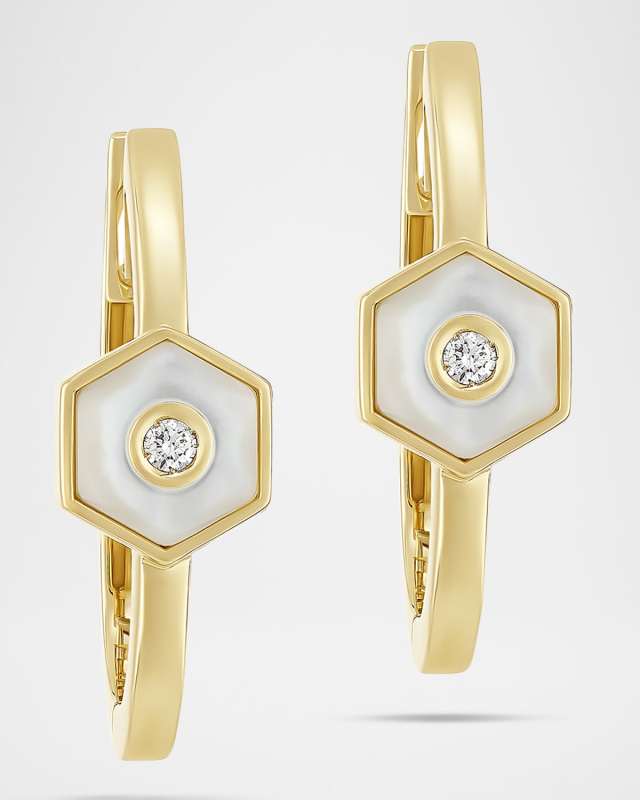 Baia Sommersa 18K Yellow Gold Diamond and Mother-of-Pearl Hoop Earrings