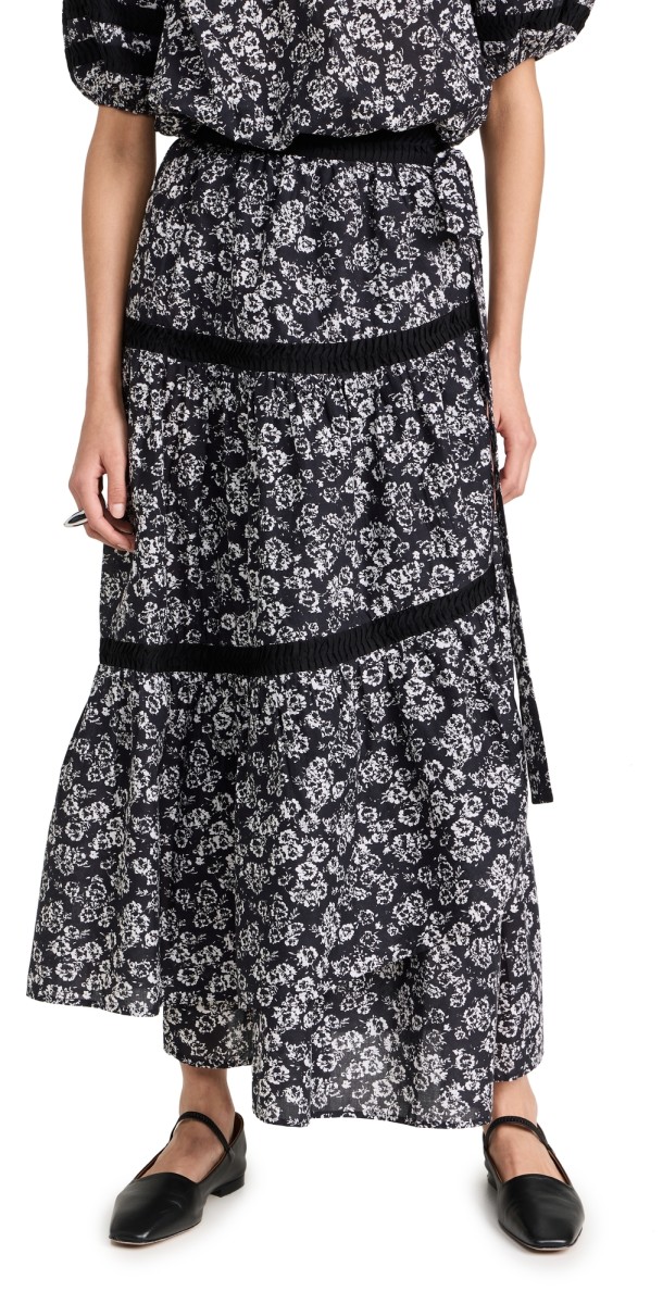 Merlette Prins Print Skirt Black Stamped Floral Print