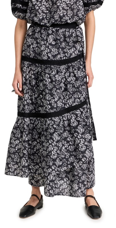 Merlette Prins Print Skirt Black Stamped Floral Print