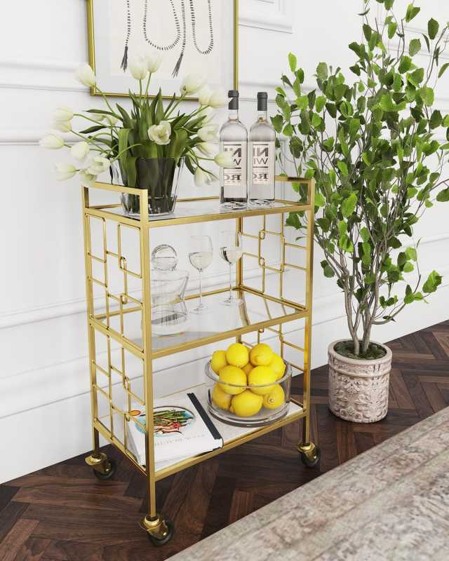 Aldridge Polished Gold Bar Cart