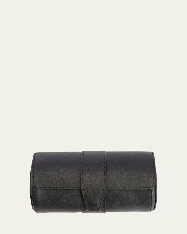 Personalized Suede-Lined Leather Double Watch Roll