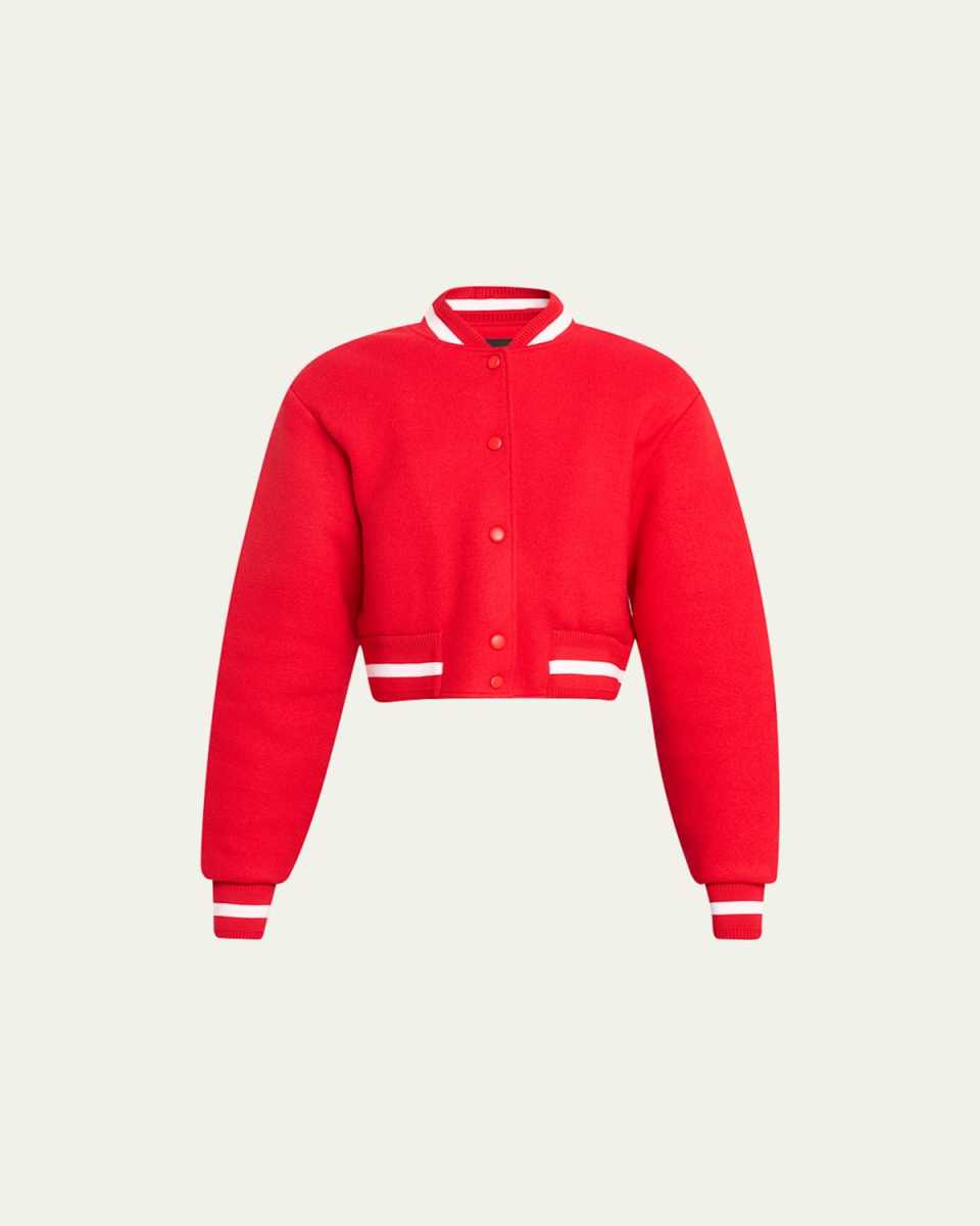 Logo-Embroidered Crop Wool Bomber Varsity Jacket