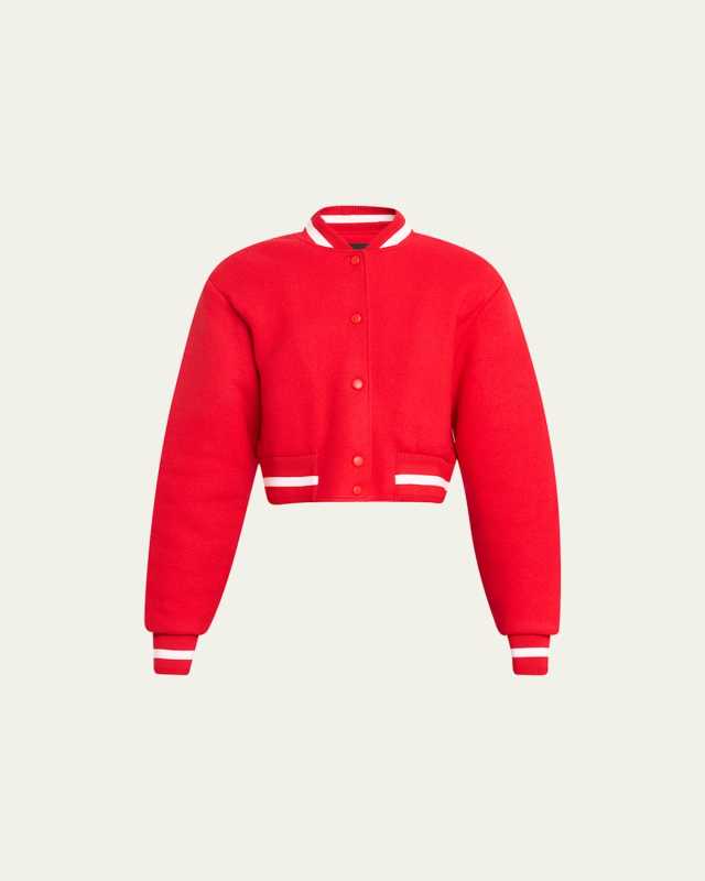 Logo-Embroidered Crop Wool Bomber Varsity Jacket