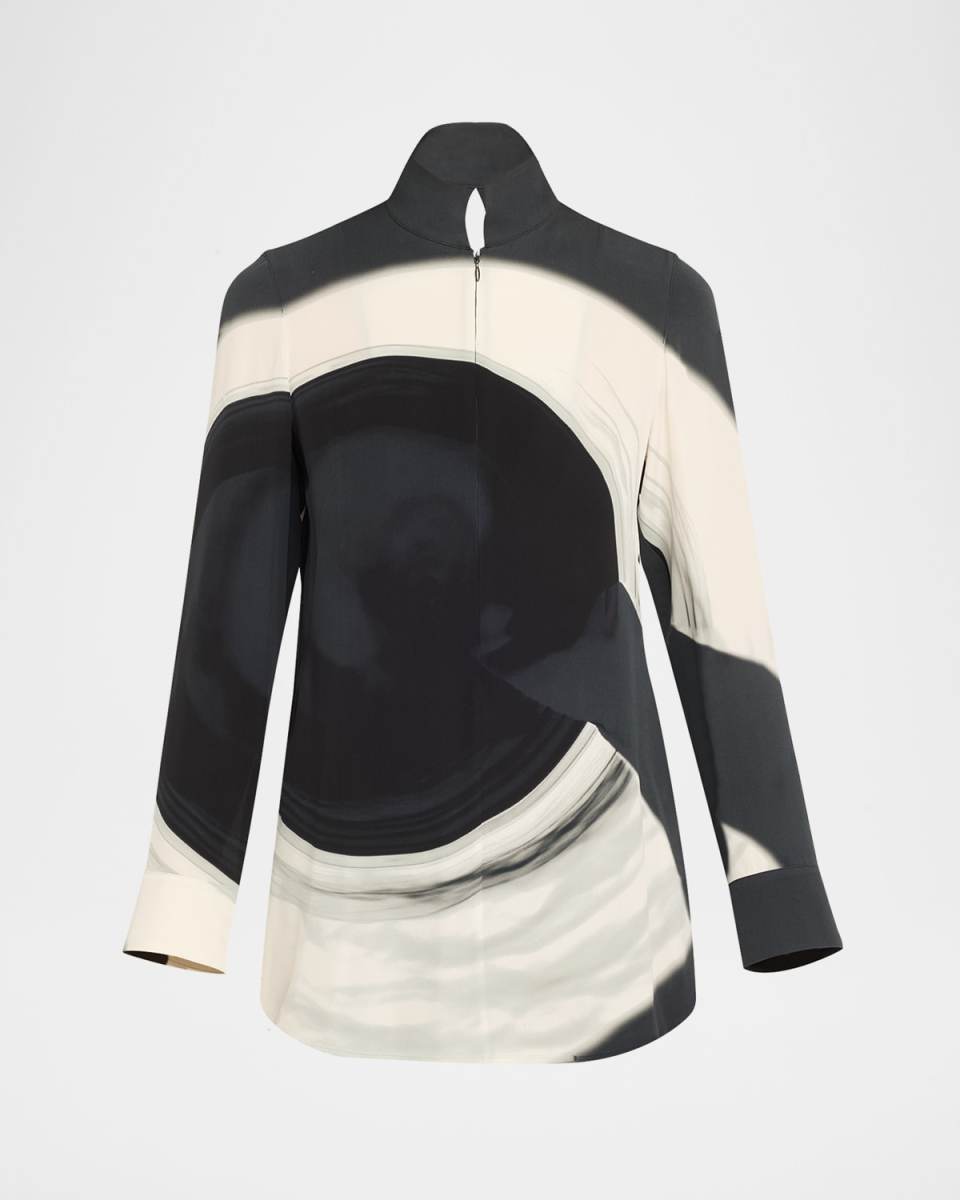 Silk Twill Shadow Print Tunic Blouse