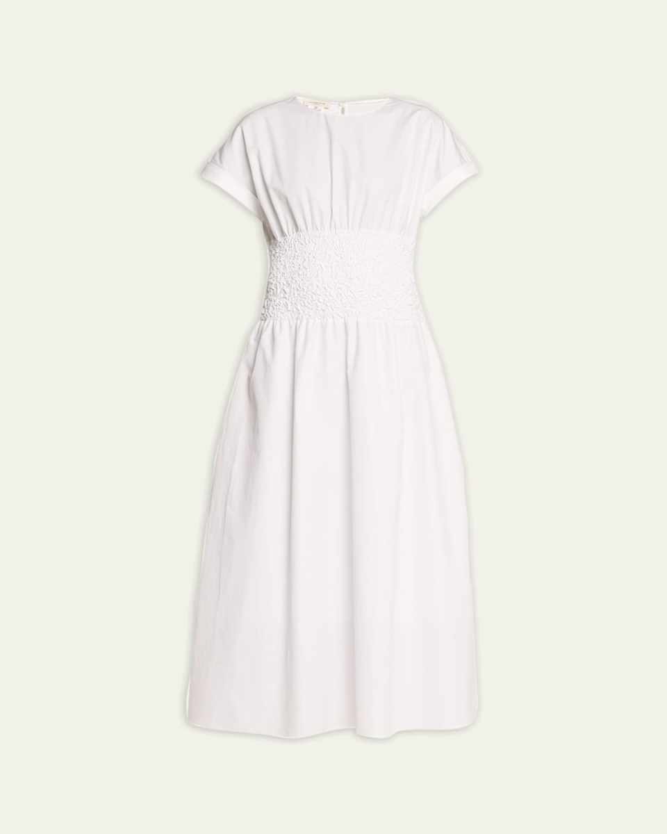 Smocked A-Line Cotton-Silk Maxi Dress
