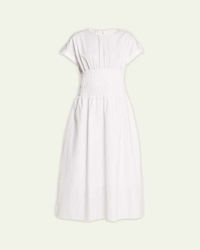 Smocked A-Line Cotton-Silk Maxi Dress