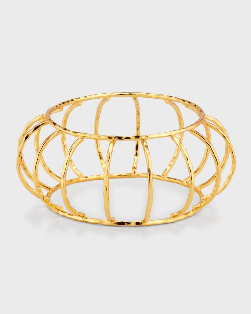 Hammered Gold Statement Cage Bangle Bracelet
