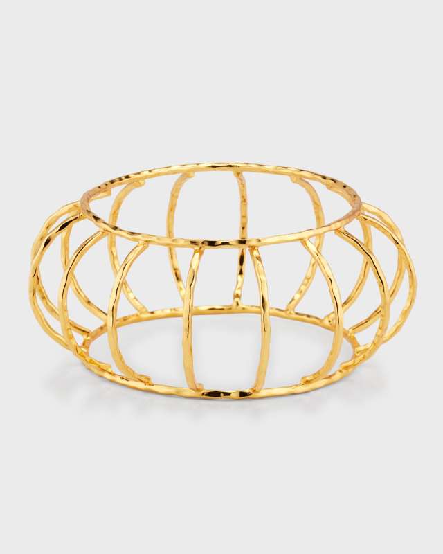 Hammered Gold Statement Cage Bangle Bracelet