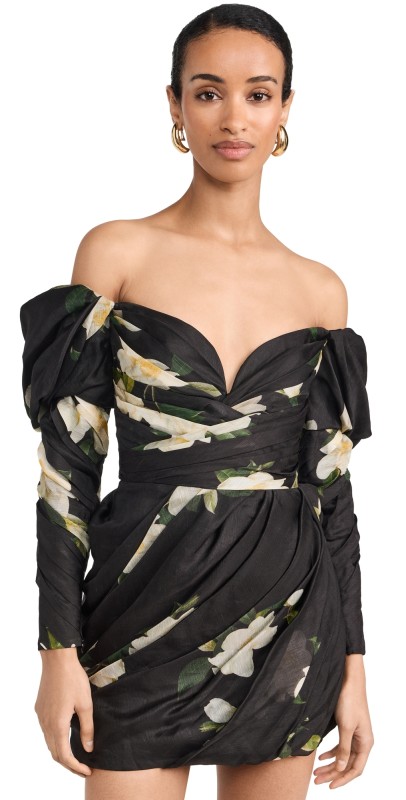 Zimmermann Harmony Drape Mini Dress Black Magnolia