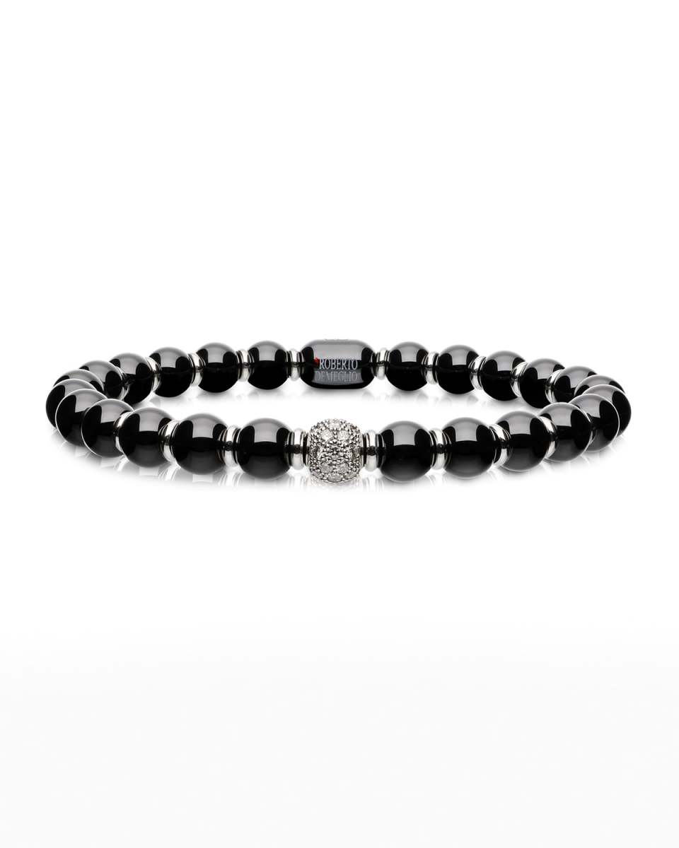 Sfera 6.5mm Ceramic and 18K White Gold Diamond 1-Bead Stretch Bracelet, Black