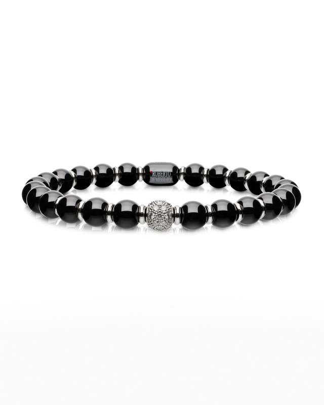 Sfera 6.5mm Ceramic and 18K White Gold Diamond 1-Bead Stretch Bracelet, Black