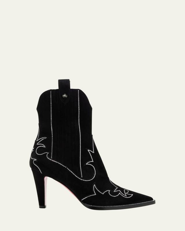 Strass Suede Red Sole Western Booties