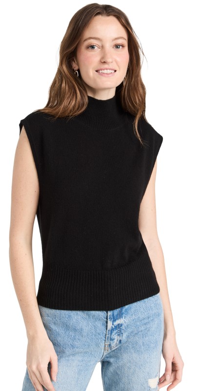 Reformation Arco Cashmere Sleeveless Turtleneck Sweater Black