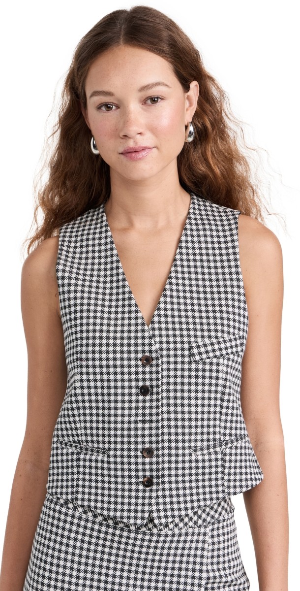 Rosetta Getty Tailored Gingham Vest Black/Ivory