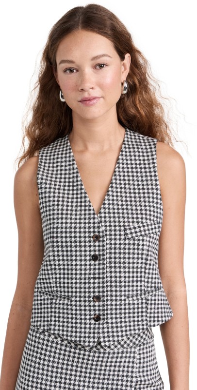 Rosetta Getty Tailored Gingham Vest Black/Ivory