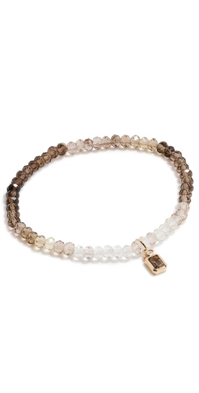 Sydney Evan 14k Emerald Cut Marquise Eyecharm Bracelet On Shaded Smokey Quartz Faceted Rondelle Smokey Quart
