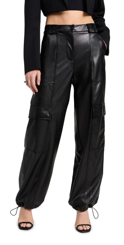 SIMKHAI Luxe Vegan Leather Cargo Pants Black