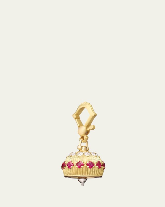18k Diamond/Ruby Meditation Bell Pendant, 12mm