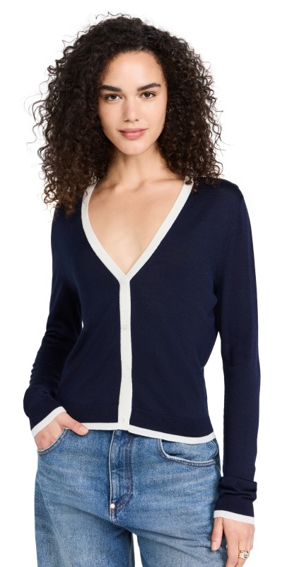Theory Tipped Cardigan Navy/Ivory