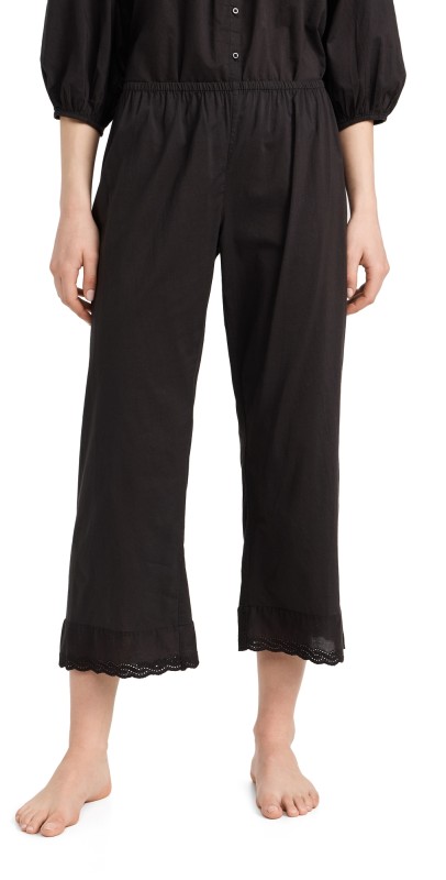 THE GREAT. The Eyelet Easy Sleep Pants Black