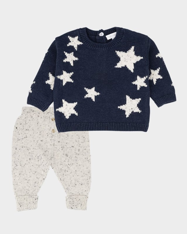 Boy's Star Intarsia Knit Sweater & Pants Set, Size 3M-24