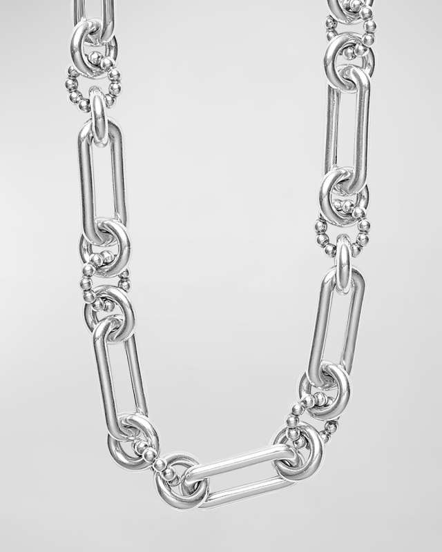 Sterling Silver Signature Caviar Adjustable Toggle Closure Fluted Link Necklace, 18"L