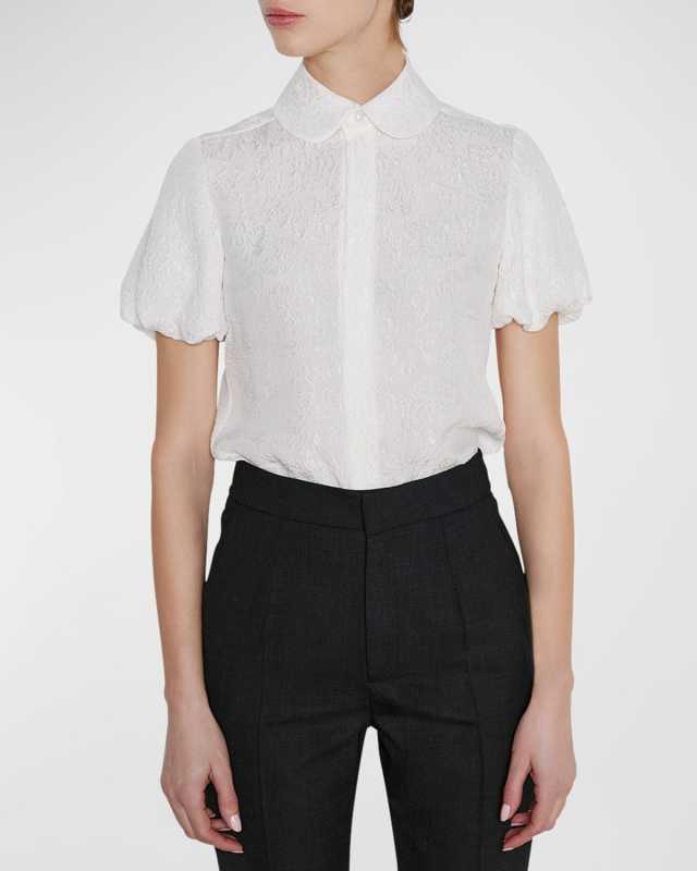 Puff-Sleeve Collared Fil Coupe Shirt