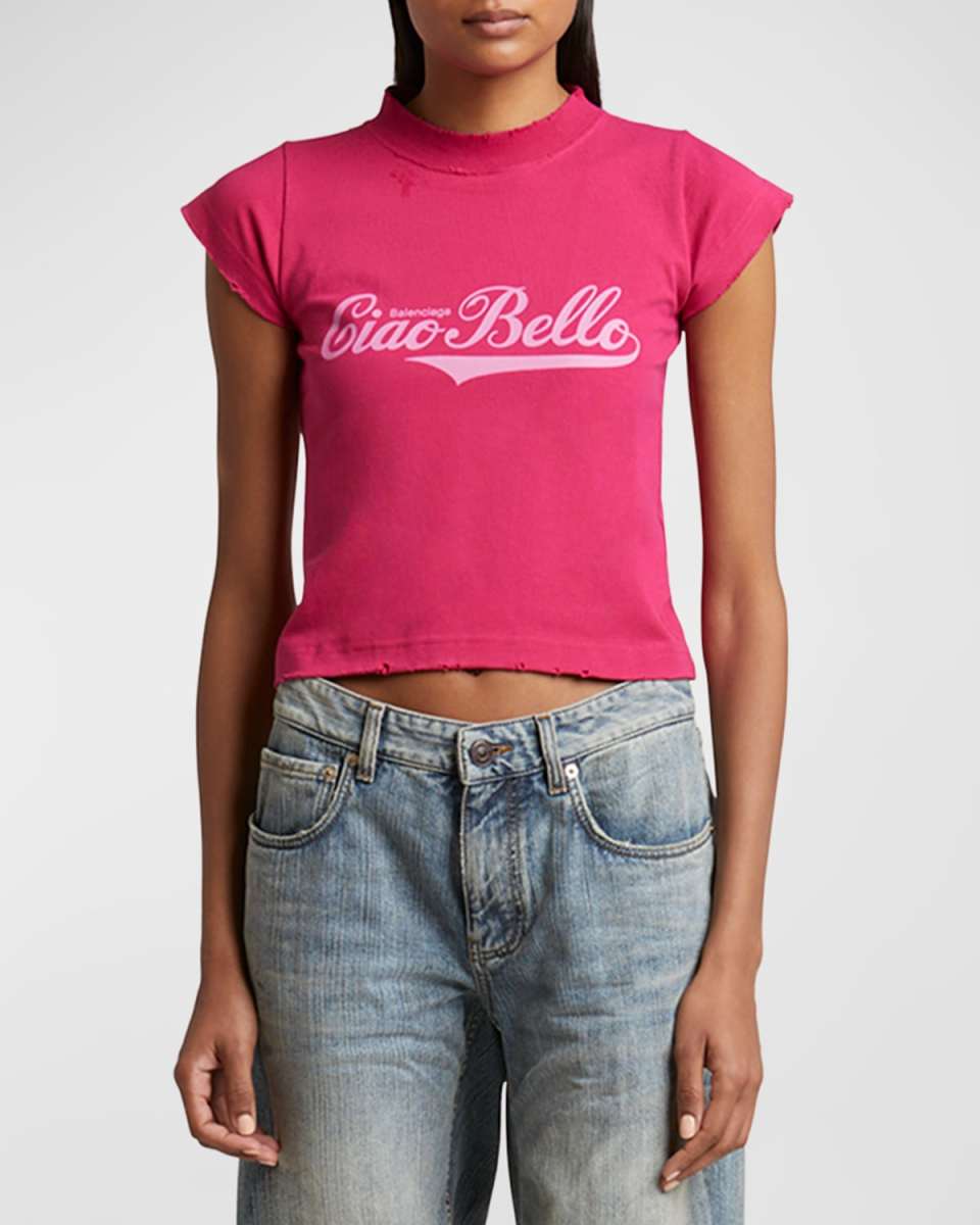 Logo Distressed Crop Shrunk T-Shirt