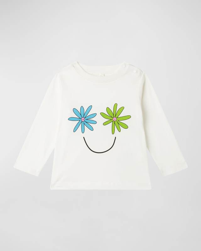 Girl's Floral Smiley Face Graphic T-Shirt, Size 4-8