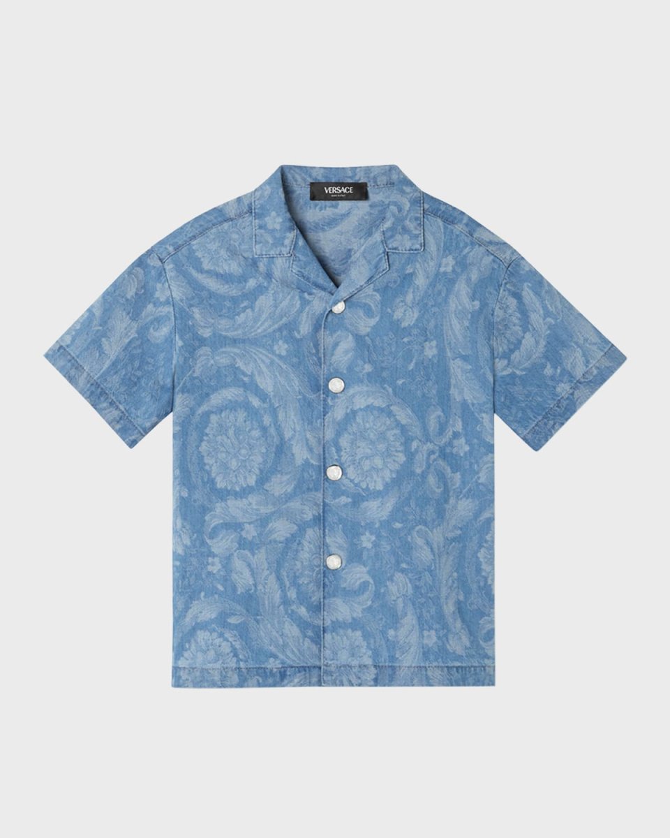 Boy's Chambray Barocco-Print Shirt, Size 4-6