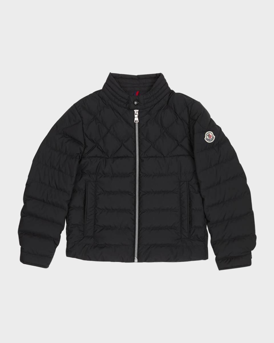 Boy's Cleanthe Quilted Down Biker Jacket, Size 4-6
