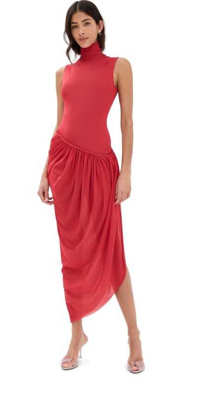 Christopher Esber Ruched Coil Tank Dress Watermelon