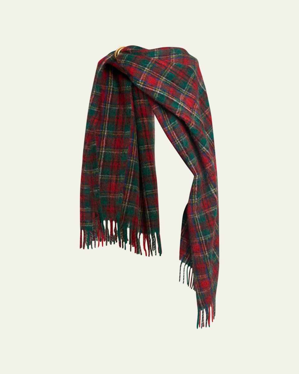 Ovesized Tartan Draped Wool Cape Scarf